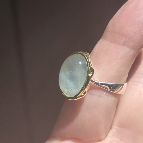 Aquamarine 7k sterling & gold ring sz7 - Picture 5 of 8